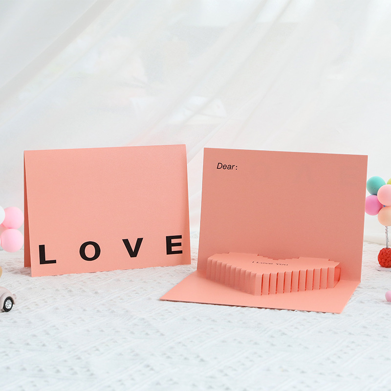 พร้อมส่ง การ์ดอวยพรวันเกิด การ์ดวาเลนไทน์ LOVE สีพีช Birthday Card Pop up 3D การ์ดป๊อปอัพ 3มิติ การ์ดดอกไม้