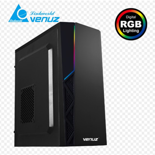 VENUZ ATX Computer Case VC 1915 with RGB LED lighting – Black สินค้ารับประกัน 1 ปี