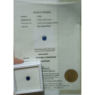 ใบเซอร์ ใบเสร็จ พลอย Blue Sapphire แท้จากศรีลังกา