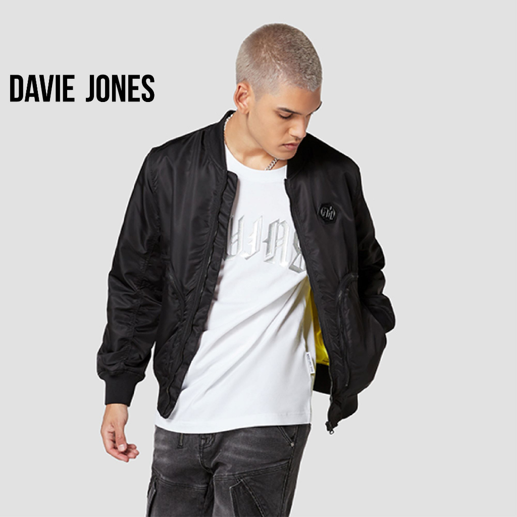 DAVIE JONES เสื้อแจ็คเก็ต ทรงบอมเบอร์ Bomber Slim fit Jacket JK0026 สีดำ