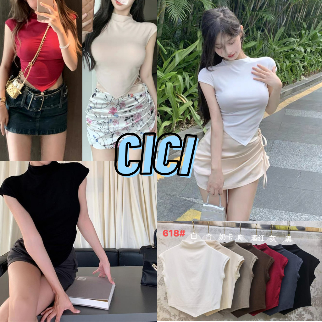ส่งทันที Cicishop(T618)เสื้อแขนกุดคอปีน ผ้าเรยอน ดีเทลปลายเสื้อสามเหลี่ยม  ทรงสวยเก๋ผ้านิ่มมาก