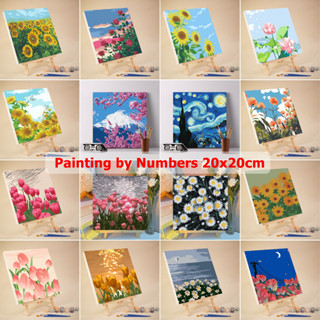 (พร้อมส่ง) ภาพระบายสีตามตัวเลข ขนาด20x20cm แบบขึงเฟรมไม้ งาน…