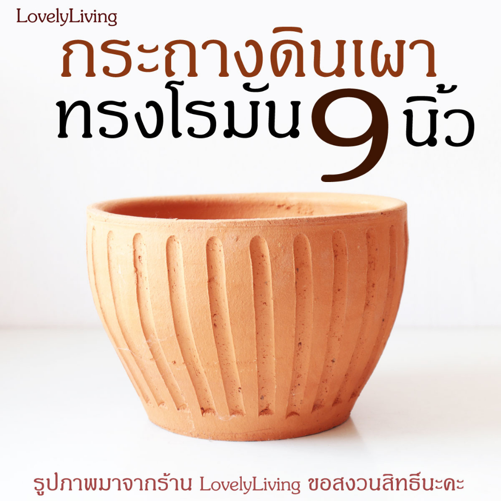 กระถางดินเผาทรงโรมัน 9 นิ้ว ดีไซน์สวยงาม มาพร้อมจานรองแบบยกขอบ