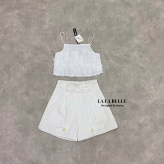 LA LA BELLE:Setเสื้อสายเดี่ยวระบายๆชั้นผ้าลูกไม่WHITE (*สอบถามสต๊อกก่อนกดสั่งน๊า)