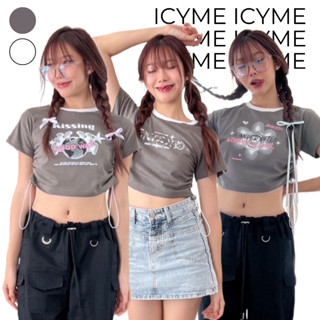 [ ICYME ] sporty crop : เสื้อครอป เชือกรูดข้าง เอวลอย