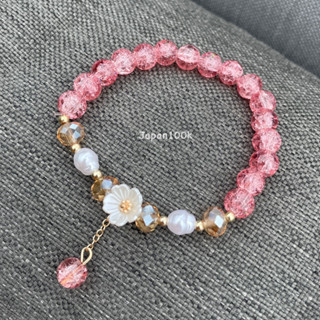💕พร้อมส่ง🩷 สร้อยข้อมือ กำไลลูกปัดคริสตัลสีชมพูอมส้ม จี้ดอกซากุระ🌸น่ารัก สไตล์เกาหลี ญี่ปุ่น ใส่แล้วผิวผ่อง✨