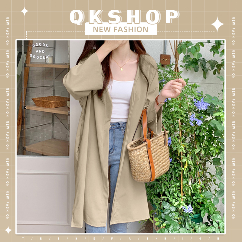 QKshop สินค้าเข้าใหม่พร้อมขาย เสื้อคลุมทรงหลวมแฟชั่นเสื้อคลุมแฟชั่นสำหรับสุภาพสตรี สีพื้นเนื้อผ้าใส่สบายระบายความร้อนได