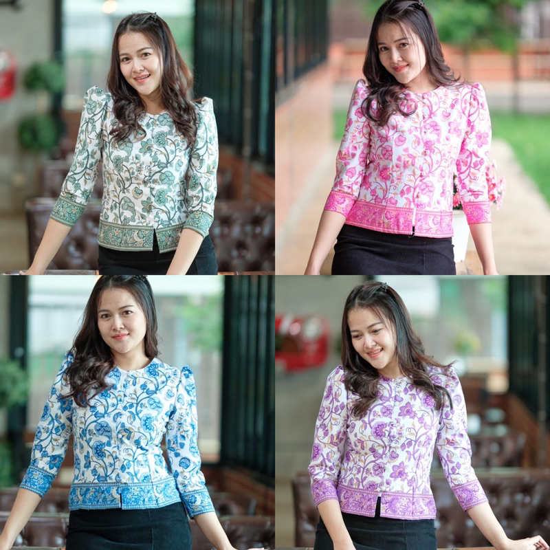 เสื้อลายไทย พิมลายดอกไม้ ปาเต๊ะ อัดกาว