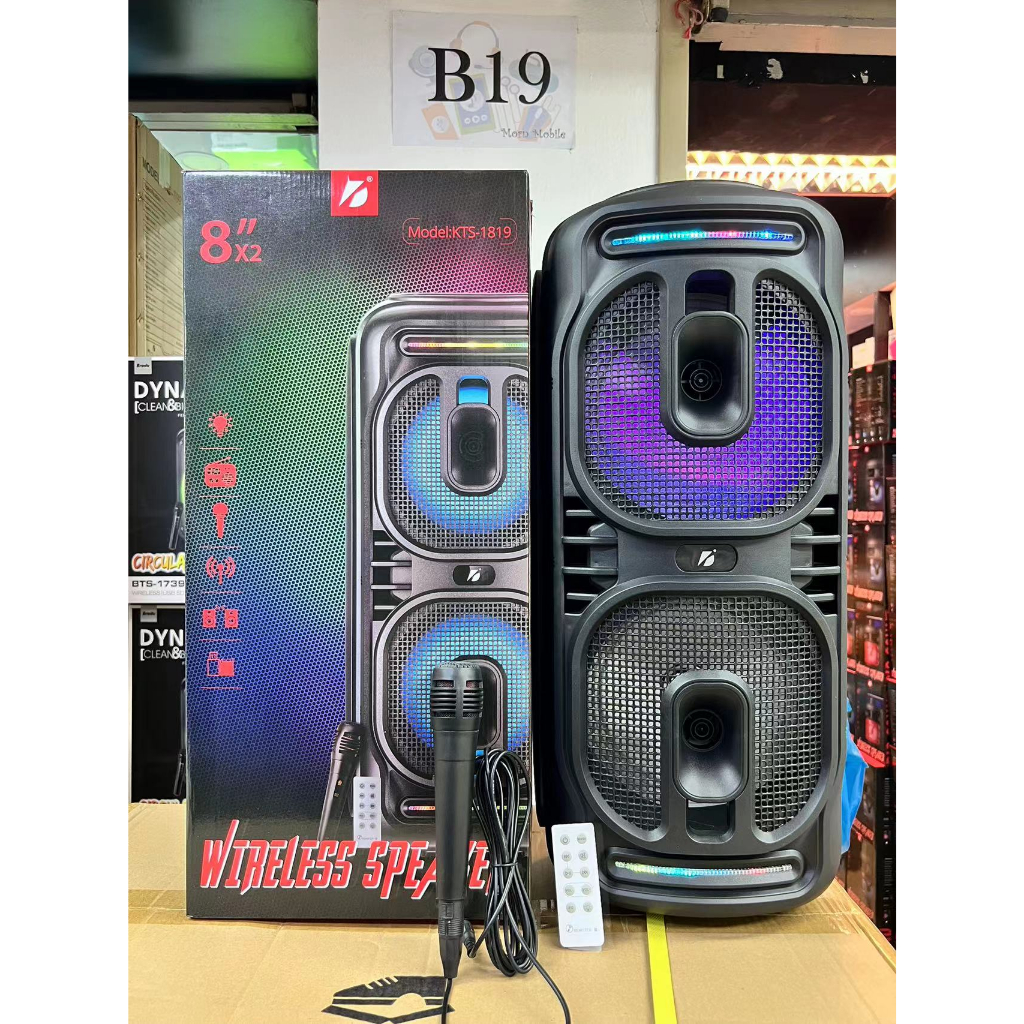 ลำโพงบลูทูธ รุ่นKTS-1819 ขนาด8*2ดอก แถมไมค์สาย/รีโมท ปรับเบส/เสียงแหลมได้ AUX/TF/USB สามารถเชื่อมได้2ตู้ ทรงสูง พร้อมส่ง