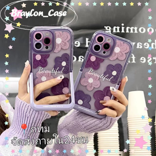 🌷Braylon🌷จัดส่งภายใน24ชม สีม่วง ดอกไม้ ลวดลาย หวานสวย iphone 11 14 pro max ป้องกันการหล่น ขอบเต็ม case for iPhone 12 13