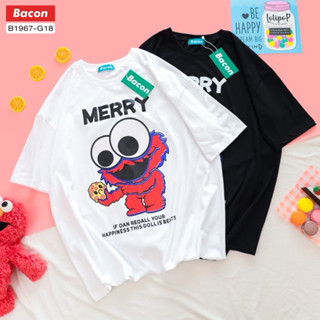 🌟STF_SHOP🌟เสื้อยืดโอเวอร์ไซ สกรีนลาย MERRY งานดำ-ขาว รอบอก46 ยาว 28 ผ้าCotton