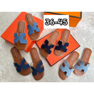 รองเท้าไซส์เล็ก-ใหญ่36-40,41-45 แตะผ้ายีนส์พื้นน้ำตาลส้นแบนรุ่นใหม่ พร้อมส่งทุกวันเลยจ้า🚚