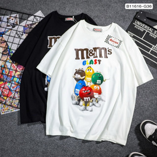 🌟STF_SHOP🌟เสื้อoversize สกรีนลาย M&amp;M หน้า -หลัง Unisex