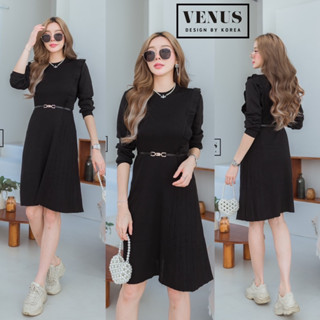 🌈🌿🌸🌼🌺🤎🇰🇷Knit Frill Pleat Long Sleeve Dress Belt