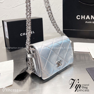 Chanel shoulder bag with chain 8" / Chanel Bag กระเป๋าสะพาย สายโซ่อะไหล่เงินทบสามชั้น หรูหรา งานหนังเรียบสวย