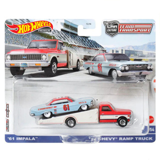 โมเดลรถสไลด์ Hot wheeks TEAM TRANSPORT #54 ( 64 IMPALA , 72 CHEVY RAMP TRUCK ) ลิขสิทธิ์แท้100% แพ็คคู่