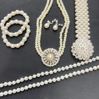 Accessories เครื่องประดับชุดไทยเด็ก สร้อยมุก+ต่างหูมุก+กำไล2วง+เข็มขัดมุก+สังวาลมุก ครบเซ็ท5ชิ้น