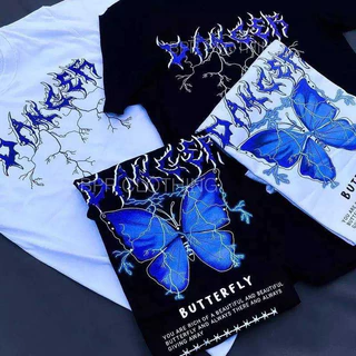 เสื้อยืดคู่รัก คอกลม แขนสั้น สกรีนลายหน้า-หลัง ลายผีเสื้อ ES16
