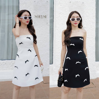 Barbie dress เดรสสั้นเกาะอกแต่งโบว์ด้านหน้าชุดสไตล์บาร์บี้ ซิปหลัง ป้าย hilook by intuon