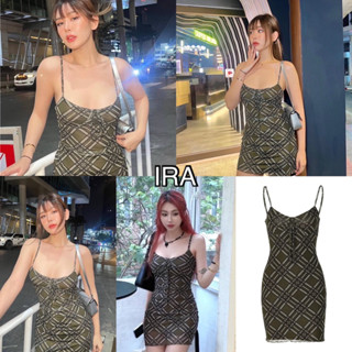 BY IRA  ซื้อในไลฟ์ลด50% (23053)Plaid Mini Dress ชุดมินิเดรส พิมพ์ลายสก๊อต สไตล์วินเทจ สําหรับผู้หญิง