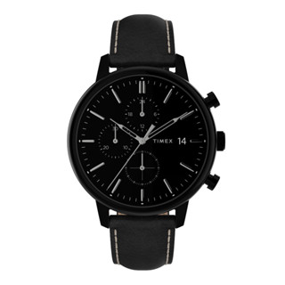 TIMEX TW2U39200 CHICAGO นาฬิกาข้อมือผู้ชาย Chronograph สายหนัง สีดำ หน้าปัด 45 มม.