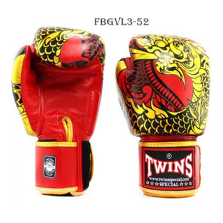 Twins special Boxing Gloves Fancy FBGVL3-52 Nagas Red Gold Sparring MMA K1 นวมซ้อมชกทวินส์ แฟนซี หนังแท้ 100%