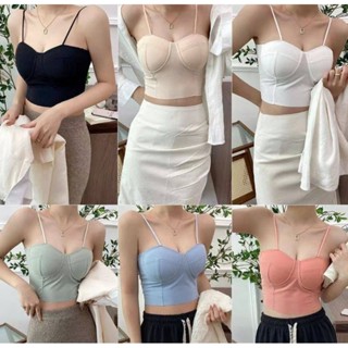 ⛱️พร้อมส่ง⛱️เสื้อกล้ามสายเดี่ยว มีฟองน้ำในตัว ทรงสวย ขนาด 30"- 38" ยาว12"สี ดำ ขาว ฟ้า ครีม  เขียว น้ำตาล