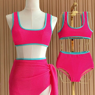 Kawachi - Crop Swimsuit ( pink ) ชุดว่ายน้ำ บิกินี่