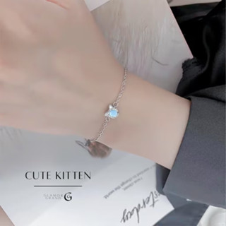 Glamor✨cute kitten เงินแท้ 925 เซ็ตเครื่องประดับสามชิ้น สร้อยคอ แหวน สร้อยข้อมือ สร้อยข้อมือโซ่ สร้อยข้อมือพลอยแท้