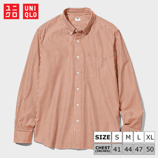 เสื้อเชิ้ตแขนยาว Uniqlo Extra Fine Cotton Broadcloth - Striped 26 Orange