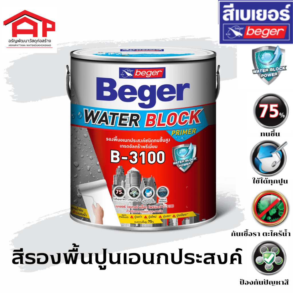 Beger Water Block Primer B-3100 เบเยอร์ วอเตอร์ บล็อก บี-3100 สูตรน้ำมัน สีรองพื้นปูนอเนกประสงค์ ทนช