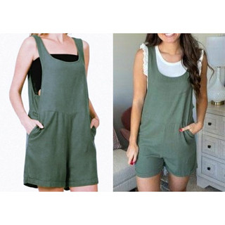 Linen Shorts Rompers With Pockets ชุดจั๊มสูท ขาสั้น ผ้าลินิน มีกระเป๋าสองข้าง ผ้าไม่ยืดนะคะ แต่ใส่สบายเย็นๆ ทรงปล่อยค่ะ