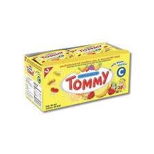 Tommy vitamin C+ ใหม่!!!  ทอมมี่ ลูกอมเคี้ยวหนึบกลิ่นผลไม้ หอมกลิ่นผลไม้ 15 กรัม กล่อง 12 ซอง