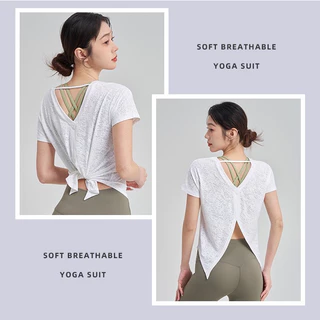 Braclothes#DX033 เสื้อออกกำลังกายผู้หญิง แขนสั้น ผ่าหลัง เนื้อผ้านิ่มใส่สบาย