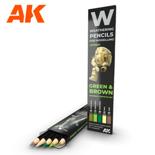 AK INTERACTIVE : ชุดดินสอสีสำหรับทำเวเทอริ่ง GREEN &amp; BROWN: SHADING &amp; EFFECTS SET - AK10040