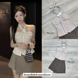 set3pcs เสื้อน่ารักผ้าทวิต+กระโปรงกางเกง