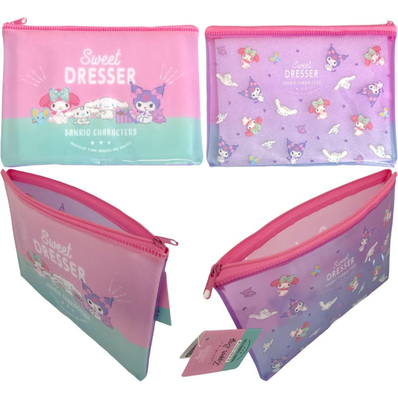 【Direct from Japan】Sanrio Accessories Cosmetic Multipurpose Flat Vinyl Pouch Zipper Case Bag 18.5-20cm × 13.5-15cm (Kuromi, My Melody & Kuromi, Hangyodon, Hapidanbui, Sanrio Characters)