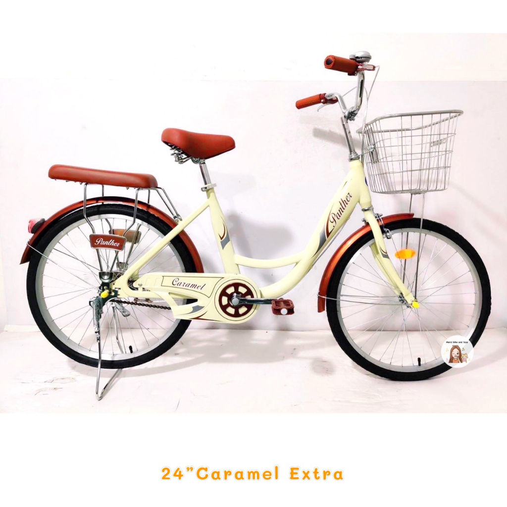 🔥รุ่นใหม่🔥 รถจักรยาน 24นิ้ว จักรยานแม่บ้าน วินเทจ เก่าญี่ปุ่น จักรยานผู้ใหญ่ รถจักรยานแม่บ้าน จักรยานวินเทจ Caramel
