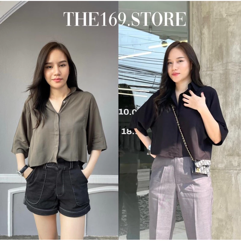 เสื้อครอปเชิ้ตผ้าสปัน เนื้อผ้านุ่มใส่สบายมาก Size อก 42 พร้อมส่ง
