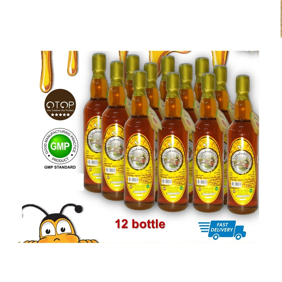 น้ำผึ้งป่าเดือน5 น้ำผึ้งแท้100% น้ำหนัก1000กรัม ยกลัง 12ขวดแก้ว โปร 799 พิเศษมากส่งไว เก็บปลายทางได้