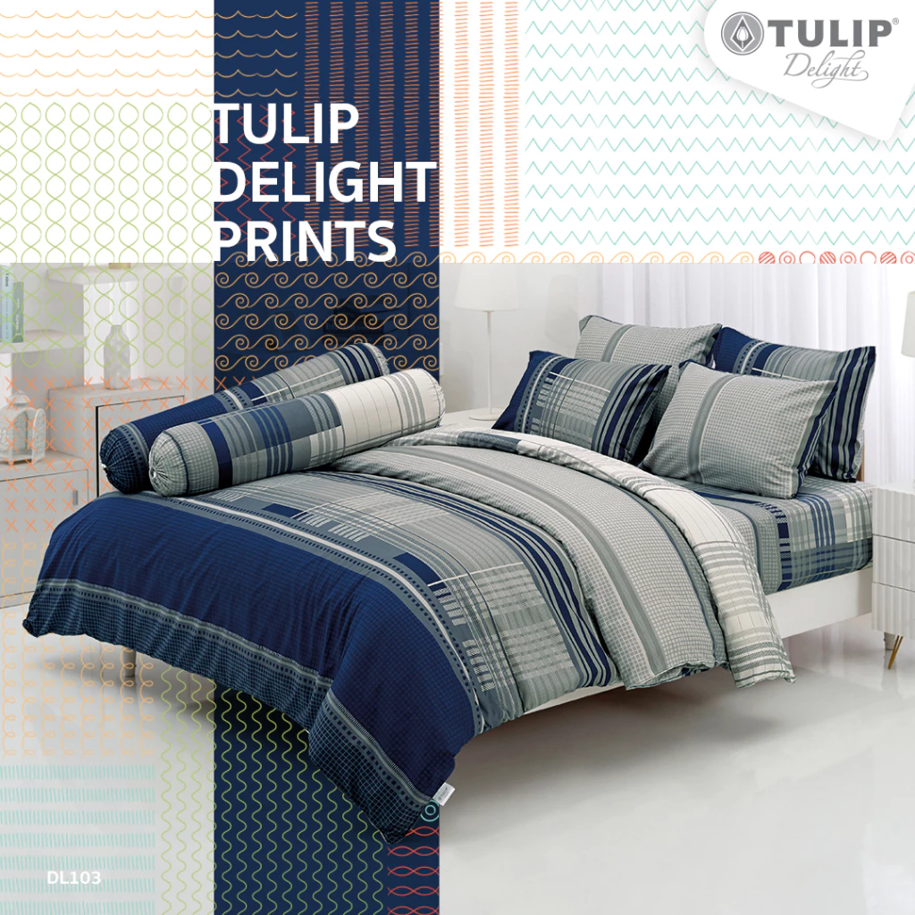 TULIP Delight พิมพ์ลาย DL103 โทนเทากรม ชุดผ้าปูที่นอน ผ้าปูที่นอน ผ้าห่มนวม พิมพ์ลายสวยงาม สัมผัสนุ่ม
