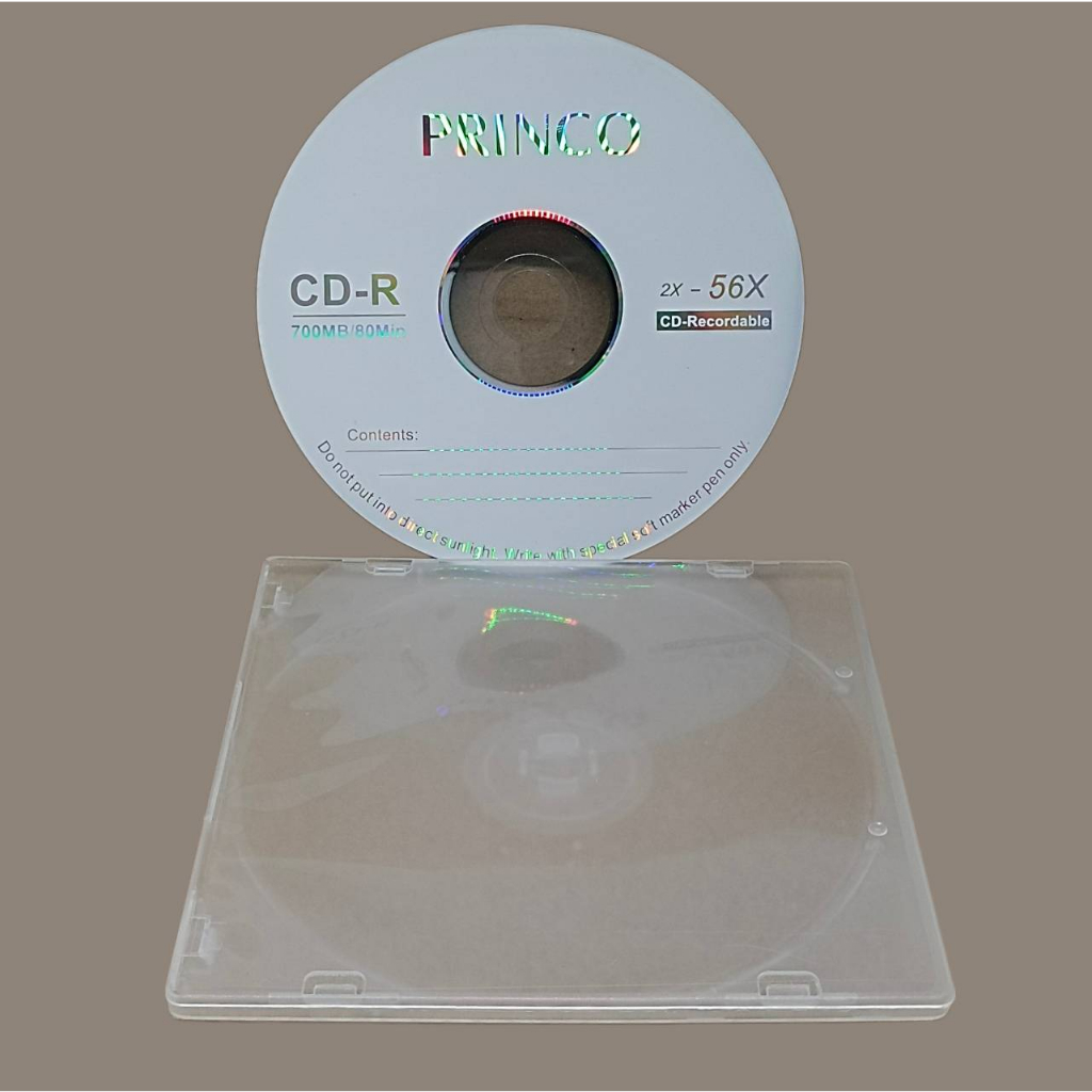 แผ่นซีดี Princo CD-R  700Mb / 80Min พร้อมกล่องใส่แผ่น​ CD​ Silm​ แบบตกไม่แตก ใส่ปกได้.