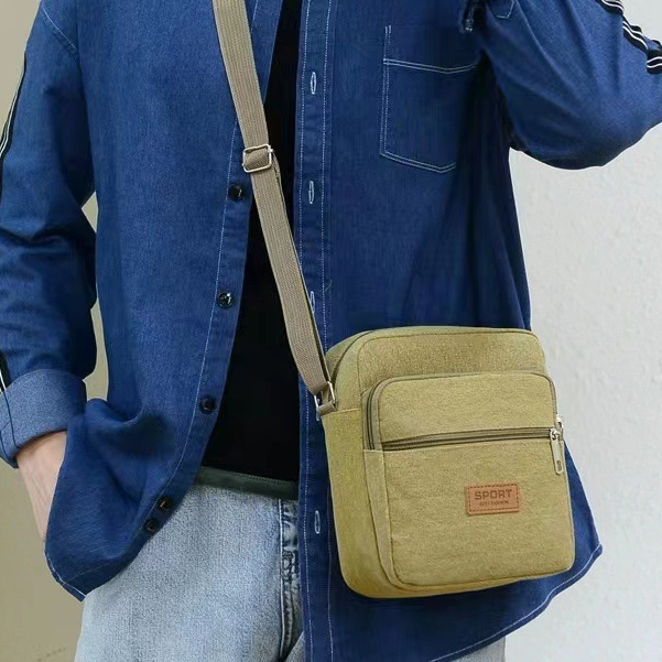 W150#กระเป๋าสะพายผู้ชาย ผ้าแคนวาส ช่องใส่ของเยอะ งานดี