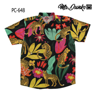 ⚡ ส่งฟรี⚡เสื้อเชิ้ตแขนสั้น งานต่อลาย Mr-Junko  ผ้าซาตินนิ่มใส่สบายไม่ร้อน PC-648