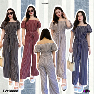 TwinsShopVip💗พร้อมส่ง  TW18888 Jumpsuit จั้มสูทขายาวลายริ้ว + สายผูกเอว