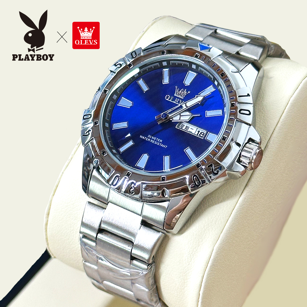 OLEVSสปอตสินค้า  นาฬิกาผู้ชาย กันน้ำ  ธุรกิจ กีฬา พร้อมกล่อง ดูเวลา ดูวันที่  สายสเตนเลส รับประกัน 3 ปี 5560