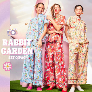 THONGYOY-Set qipao Rabbit Garden ชุดเซ็ทกี่เพ้าเเขนสั้น ชุดจีนออกงาน ชุดเที่ยวตรุษจีน ชุดลายดอก