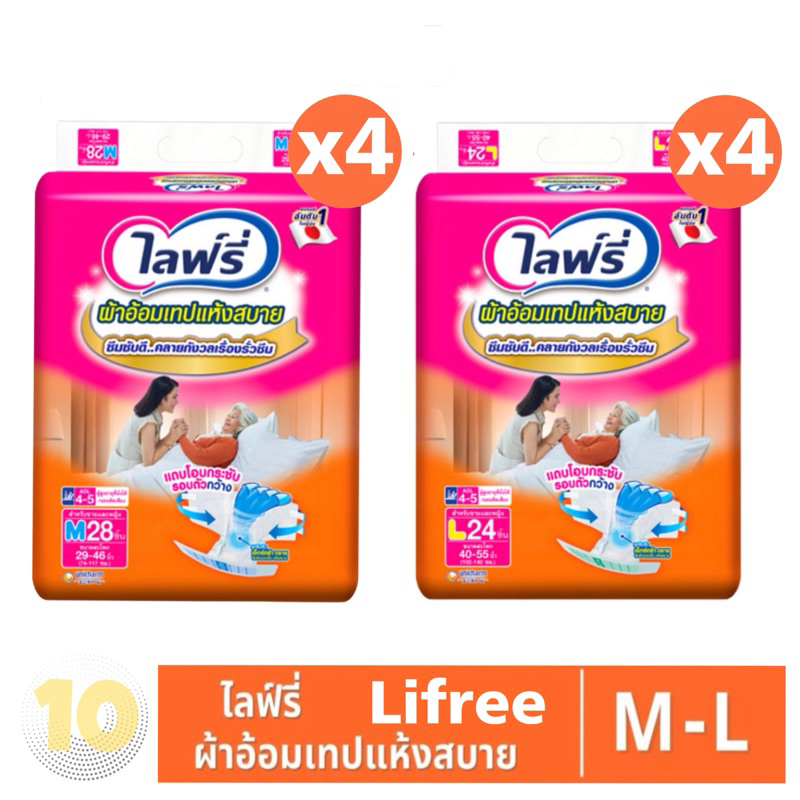 ลด10% โค้ด DDXDECW4 LIFREE ไลฟ์รี่ ผ้าอ้อมเทปกาวแห้งสบายสำหรับผู้ใหญ่ **ขายยกลัง 4 ห่อ**