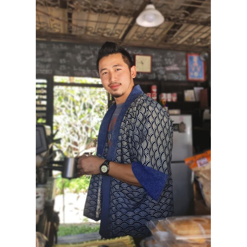 เสื้อคลุม Yukata ผ้าฝ้ายพิมพ์ลายสีหม้อฮ่อม