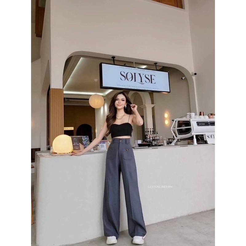 Ada Studio :: #CottonCandy กางเกงเอวสูงสีเทา